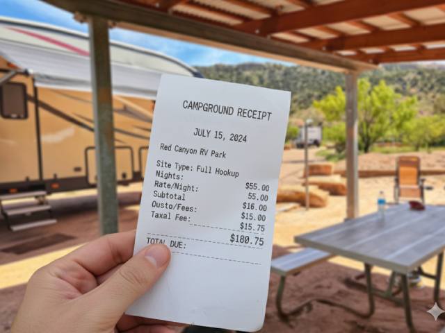 Campground receipt showing nightly fees
